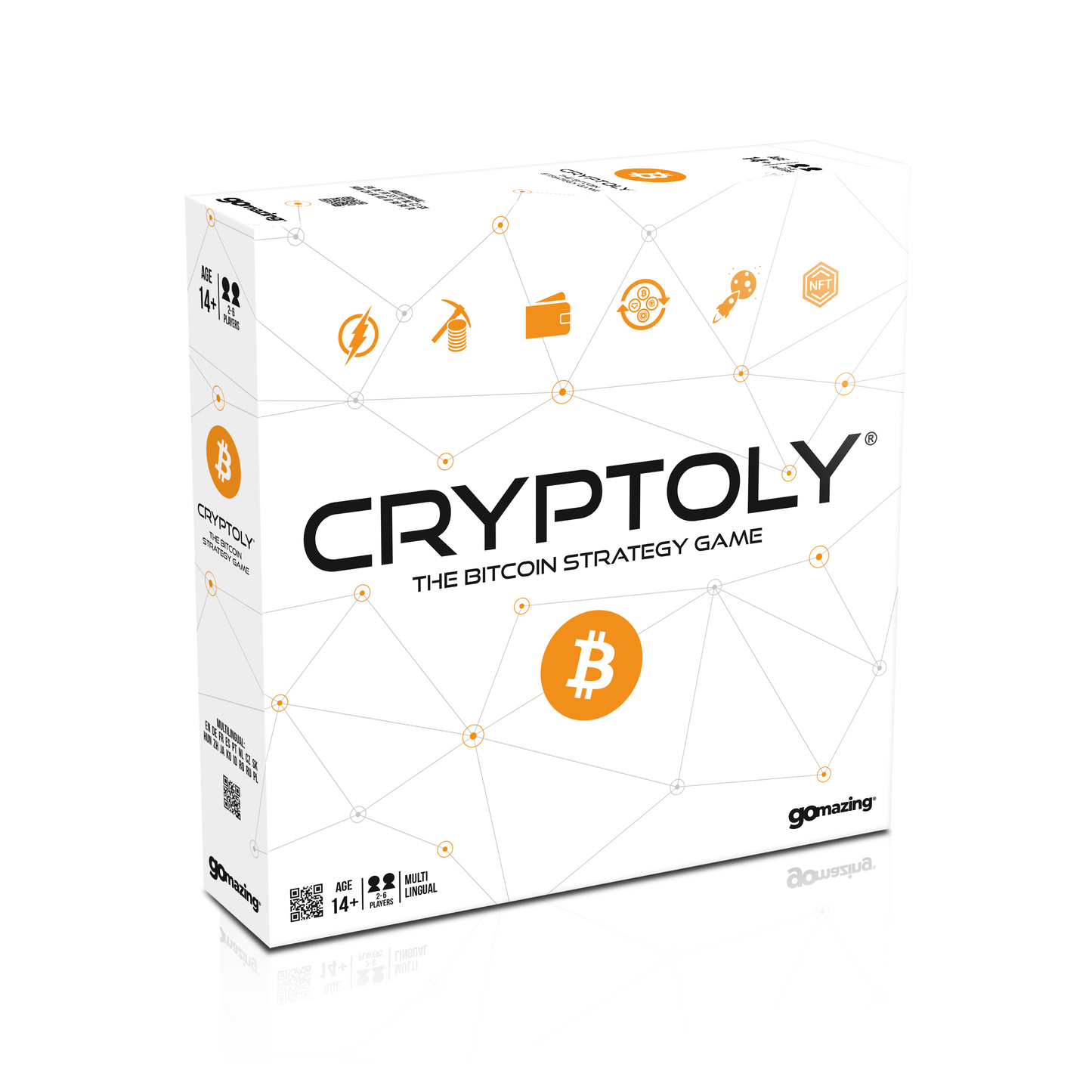 Cryptoly Bitcoin strategy game — boxshot front (3500x3500 marketplace-grade)