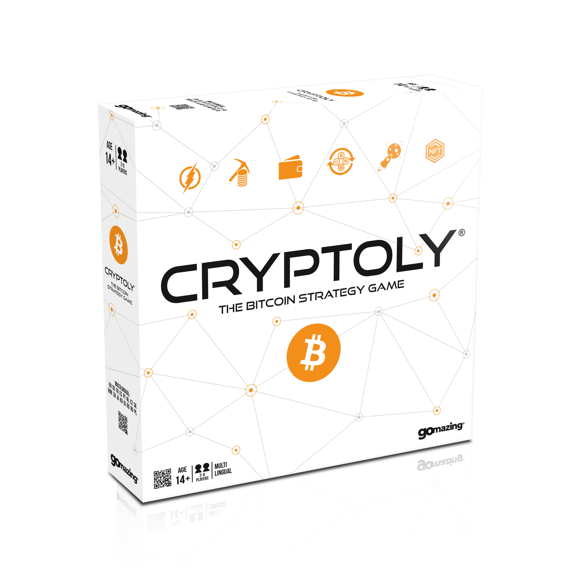 Cryptoly Bitcoin strategy game — boxshot front (3500x3500 marketplace-grade)