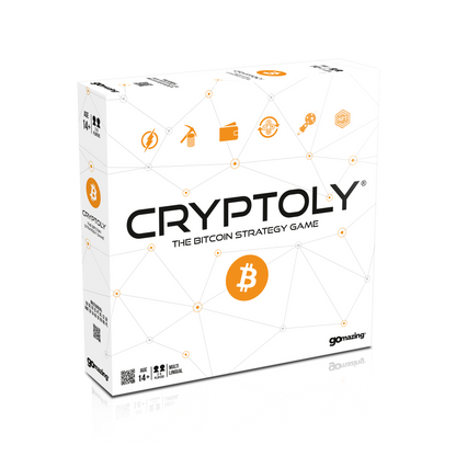 Cryptoly Bitcoin strategy game — boxshot front (3500x3500 marketplace-grade)