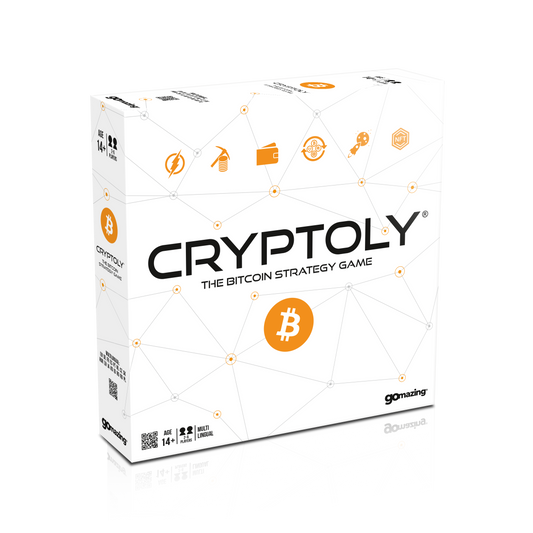 Cryptoly Bitcoin strategy game — boxshot front (3500x3500 marketplace-grade)