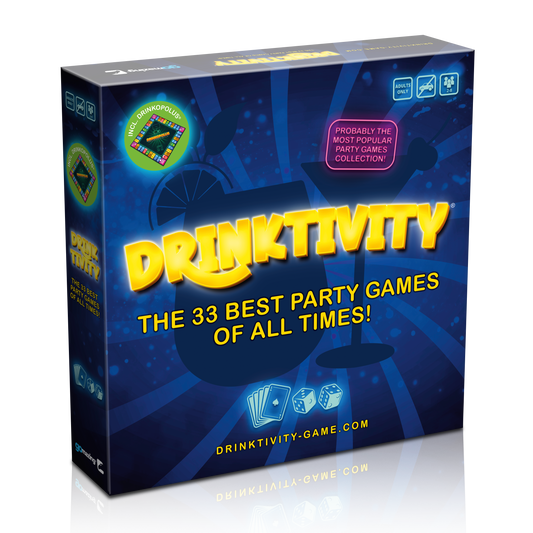Drinktivity 33-game party-night box visual — 3000x3000 marketplace-grade