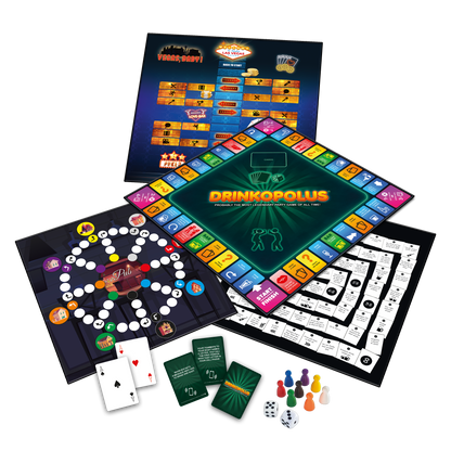 Drinktivity 33 party games game-board composite — 3000x3000 marketplace-grade