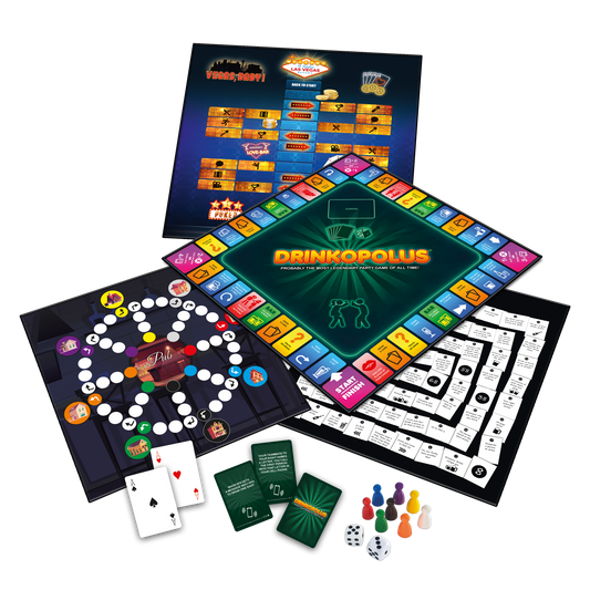 Drinktivity 33 party games game-board composite — 3000x3000 marketplace-grade